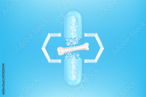 Bone and joint solutions ad, blue collagen with cosmetic advertising background ready to use, illustration vector.