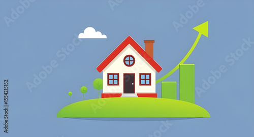 Home value growth, House appreciation symbol, Real estate trend graphic, Property price up, House market chart, Real estate forecast, Mortgage growth icon, House sales increase, Rising home prices, Re