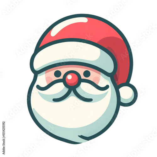 Cheerful cartoon Santa Claus head, wearing a red hat, with a jolly expression.