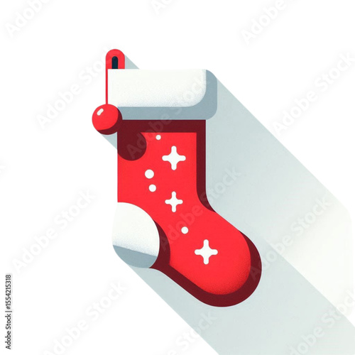 A festive red Christmas stocking with white accents and star patterns.