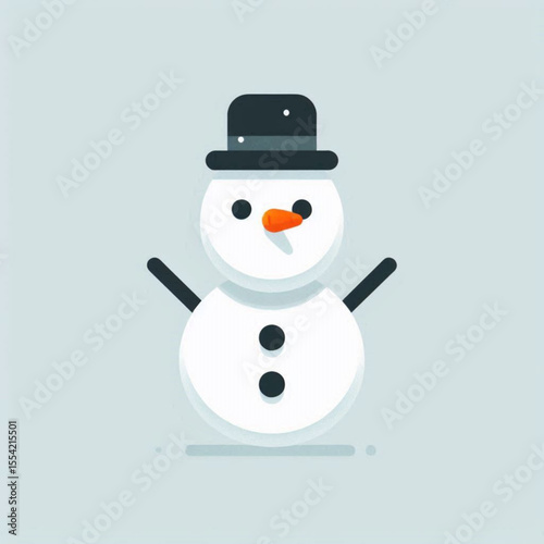 Simple illustration of a snowman with a black hat, arms, and buttons.