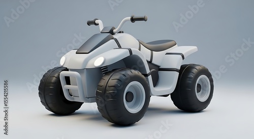 A sleek, white ATV, rendered in 3D, sits against a neutral backdrop.  Its design is simple and modern, showcasing clean lines and large tires.