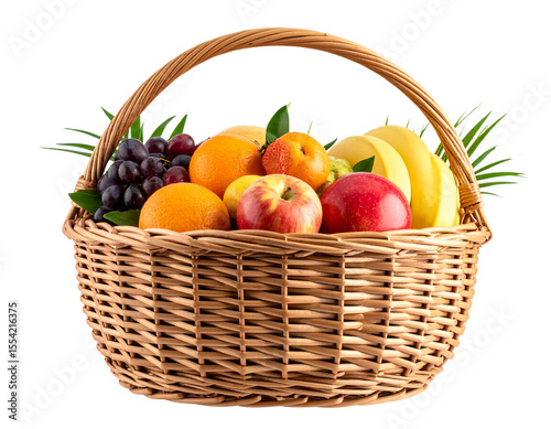 fruit in a rattan basket isolated on transparent and white background