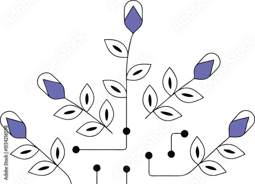 Background styled like a PCB circuit board but with flowers at each node and trace