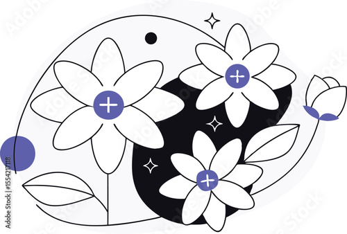 Flowers surrounded by soft circular electron orbits