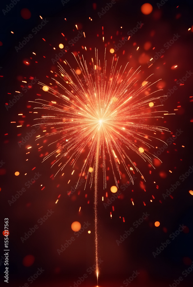 Naklejka premium Bright, colorful fireworks explode across the night sky, celebrating the New Year with a festive, sparkling display of light and stars