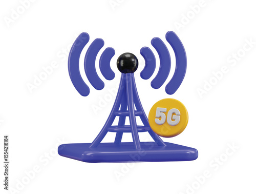 5g network tower icon 3d render concept of Telecommunication antenna tower for 5g network icon vector illustration