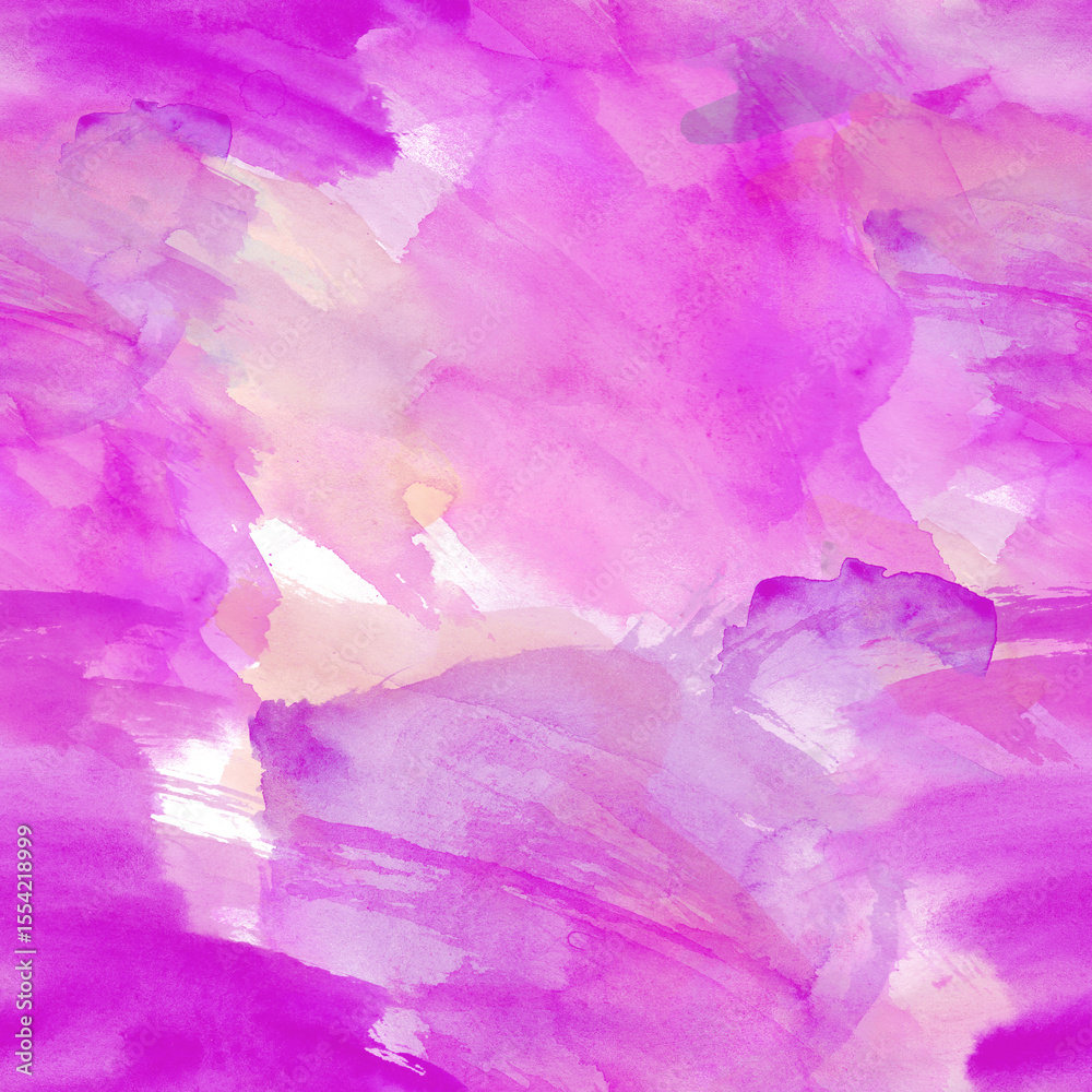 Fototapeta premium Seamless abstract watercolor pattern with vibrant brush strokes in pink, violet tones. Bold, expressive strokes in soft pink shades. Repeatable texture for fabric, surface design and artistic prints.