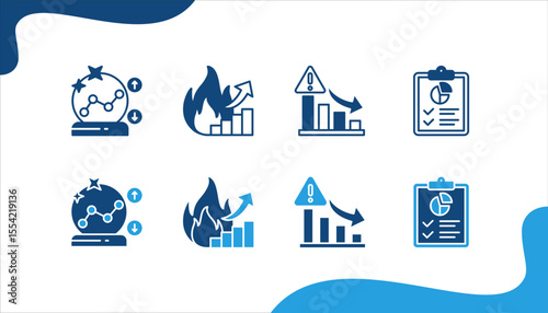 Business Forecasting icon set, with Prediction, Trend, Risk, Data.