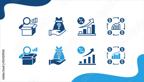 Business Forecasting icon set, with Demand, Revenue, Market growth, Business cycle.