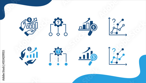 Business Forecasting icon set, with Sales, Algorithm, Profit, Forecasting.