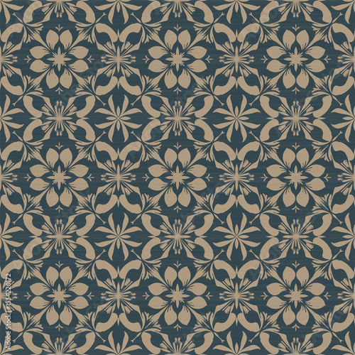 Wallpaper Mural Seamless Geometric Floral Pattern, Dark Gray Background with Gray Flowers, Vector Style for Fabric, Tiles, and Wallpaper Torontodigital.ca