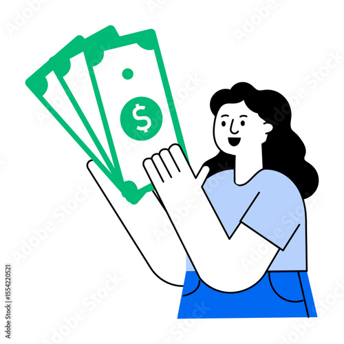A flat style illustration showing a character doing cash payment
