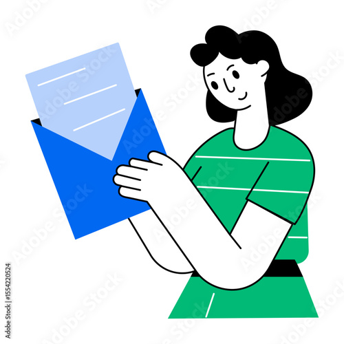 Flat style illustration showing a user holding a newsletter
