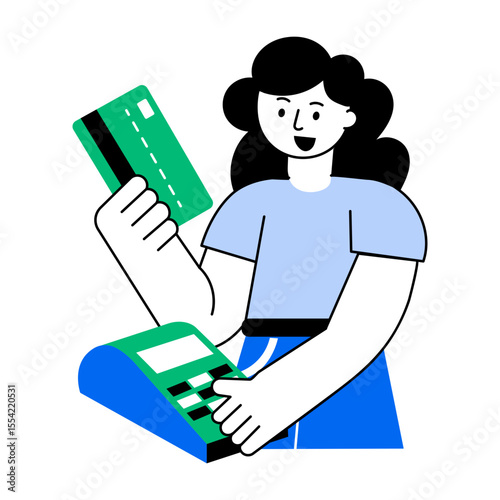 Flat style illustration showing character using pos machine
