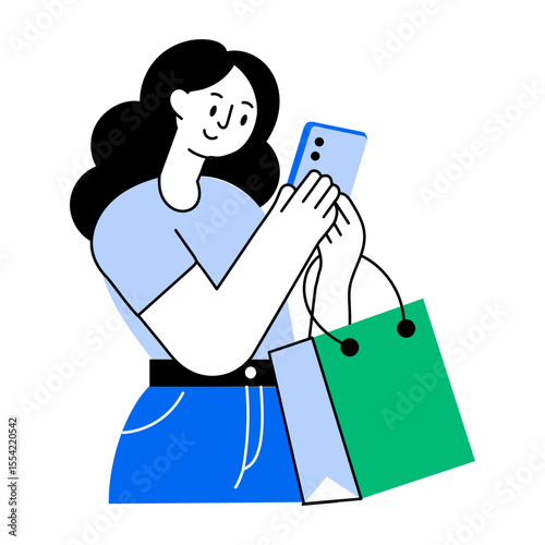 A flat illustration showing a buyer placing an online order 
