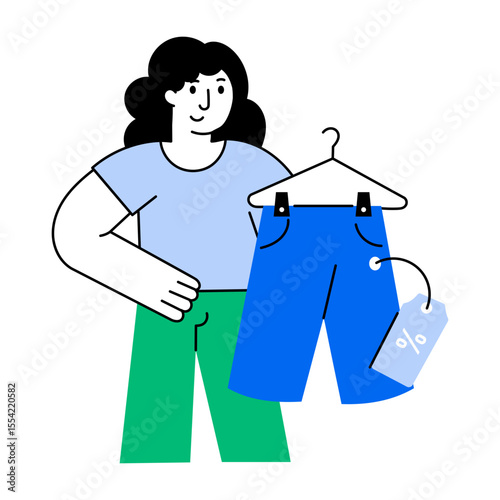 A flat style illustration showing clothing discount 
