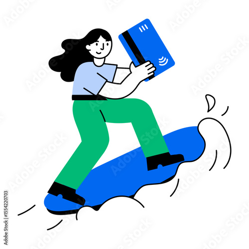 A flat style illustration showing a character having shopping fun
