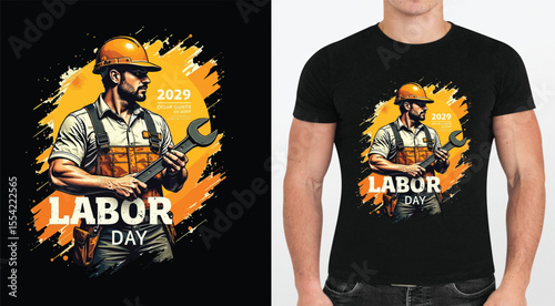 Labor Day 2029 T Shirt Design Featuring a Construction Worker with Wrench