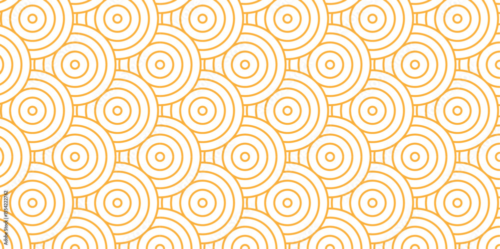 Fototapeta premium Overlapping creative diamond circle abstract orange and yellow pattern background with waves texture. geometric digital fabric pattern circles floral round lapping white retro background. 