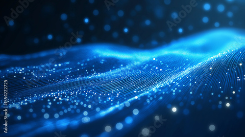 On a dark background, blue light bands like flowing ripples, dotted with numerous light spots, create a dreamy sci - fi atmosphere.