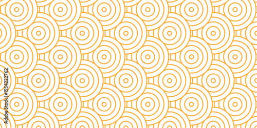 Overlapping creative diamond circle abstract orange and yellow pattern background with waves texture. geometric digital fabric pattern circles floral round lapping white retro background.	
