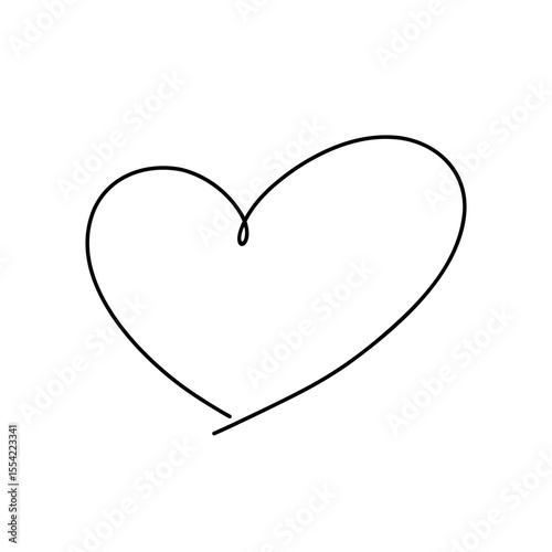 Heart, outline with a thin black line, isolated on a white background, graphic illustration, vector. Drawing a heart shape manually with a marker. A love symbol for Valentine's day