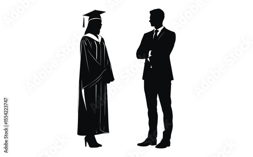 Female Graduate Silhouette with Mentor or Professional Man Vector