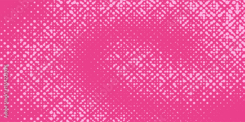 Pink Halftone Retro Comic Background. Rose pixelated dotted texture overlay. Cartoon pop art faded gradient pattern. Vector backdrop for poster, banner, advertisement