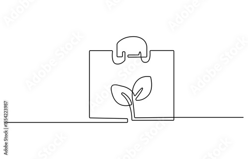 Shopping paper bag continuous single line drawing. One line art style paper bag. Craft paper pack for gift food item packet retail packaging concept vector illustration