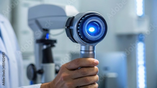 Close-Up of Optometry Technician Holding Optical Device in Clinic