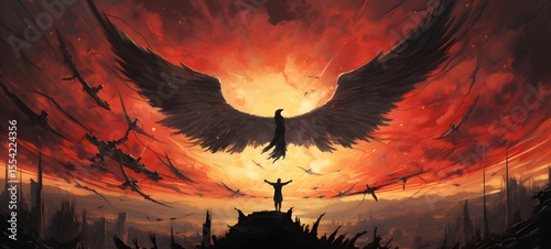 pop surreal unreal silhouettes spiral towards white garuda, ai generatif