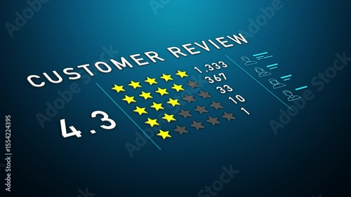 Customer review rating infographic with 5-star system and score breakdown, modern UI feedback interface