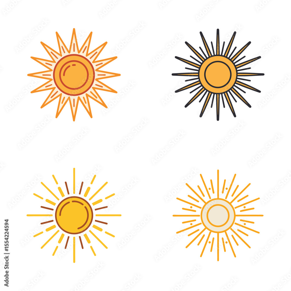 Fototapeta premium simple, clean, minimal sun, sunlight set icon logo vector design