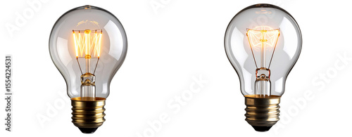 Modern Light Bulb with Glowing Filament Symbolizing Innovation and Creativity, Transparent Background PNG