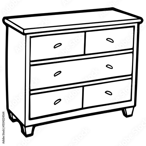 Simple black and white line drawing of a six drawer dresser