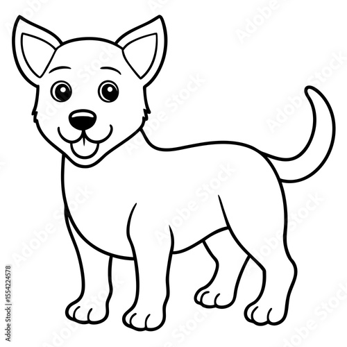 Cute smiling cartoon puppy dog standing and looking forward outline illustration