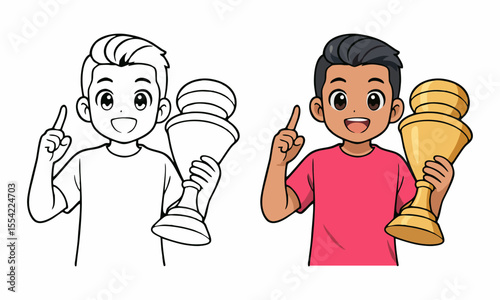 man holding golden trophy coloring page for kids
