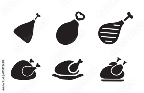 Cooked Meat and Chicken Silhouette Icons