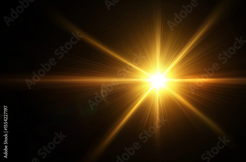 On a black background, bright golden light radiates like a dazzling starlight effect.