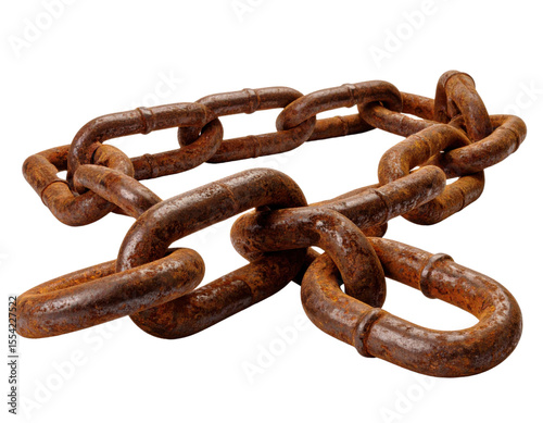 A heavy, rusted metal chain lying on a surface, symbolizing strength, confinement, industrial age, and the passage of time.