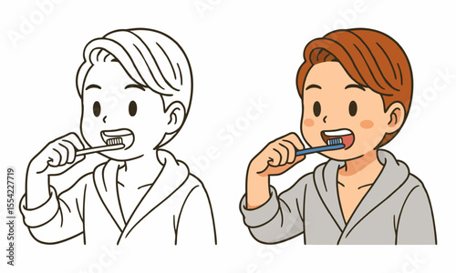 man brushing his teeth coloring page for kids
