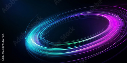 In a dark background, colorful neon light strips flow in a ring, creating a cool and technological atmosphere.