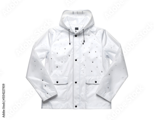 Stylish White Rain Jacket with Unique Raindrop Pattern Design