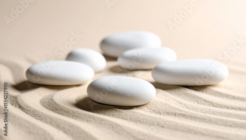Smooth White Pebbles on Fine Sand  Minimalist Aesthetic on Neutral Background