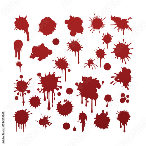 Blood Splatter Silhouette vector Set | Grunge Red Ink Drops for Crime, Thriller & Tattoo Art.