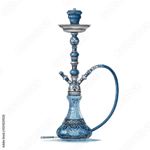 Traditional Middle Eastern Hookah with Ornate Blue Design