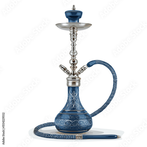 Traditional Middle Eastern Hookah with Ornate Blue Design