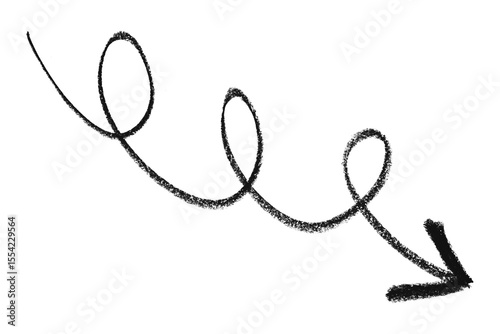 Black arrow symbol colored pencil isolated on transparent background