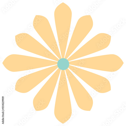 2D illustration of a symmetrical Islamic floral motif with soft yellow petals and turquoise center, ideal for decorative or ornamental use.